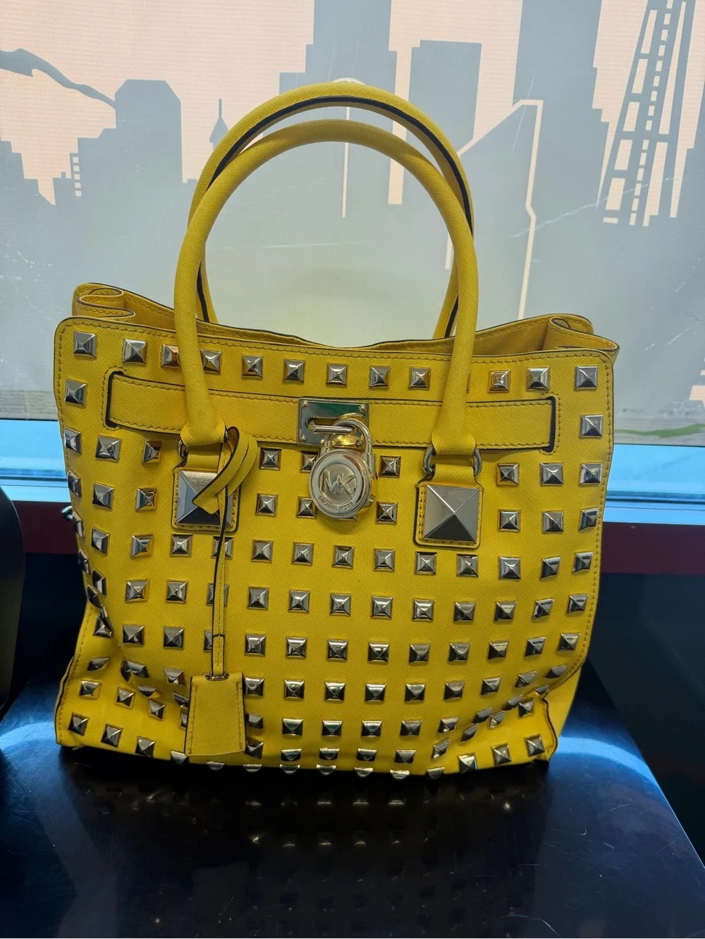 Michael Kors Yellow Pyramid-Stud Tote
